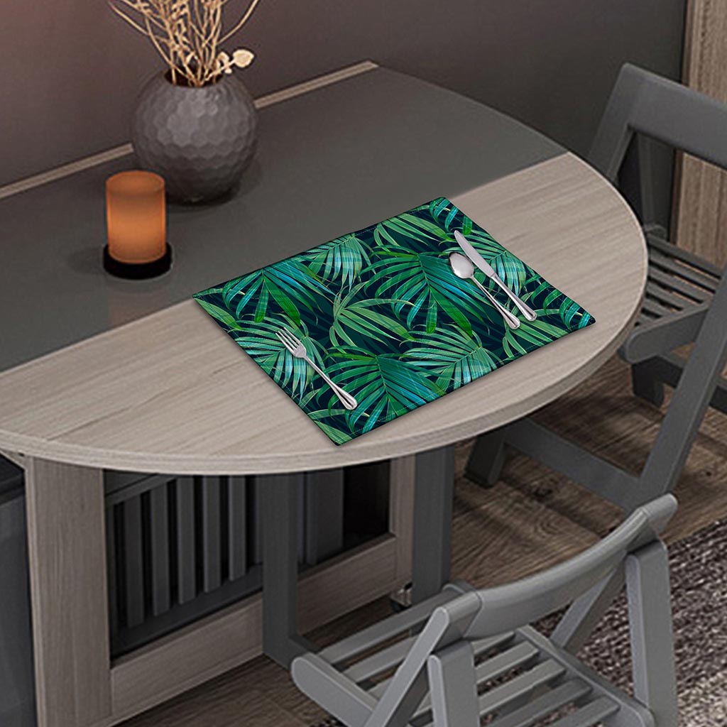Dark Tropical Palm Leaves Pattern Print Placemat