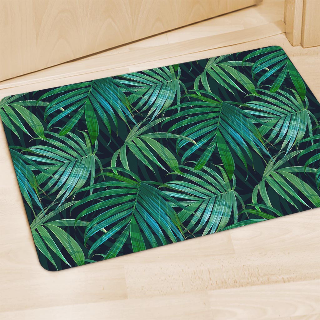 Dark Tropical Palm Leaves Pattern Print Polyester Doormat