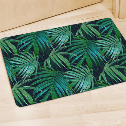 Dark Tropical Palm Leaves Pattern Print Polyester Doormat