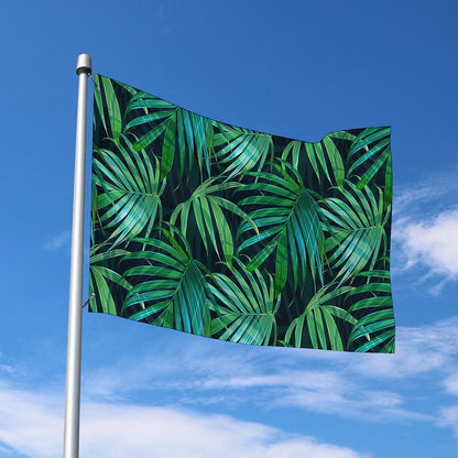Dark Tropical Palm Leaves Pattern Print Polyester Flag
