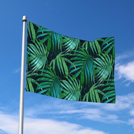 Dark Tropical Palm Leaves Pattern Print Polyester Flag