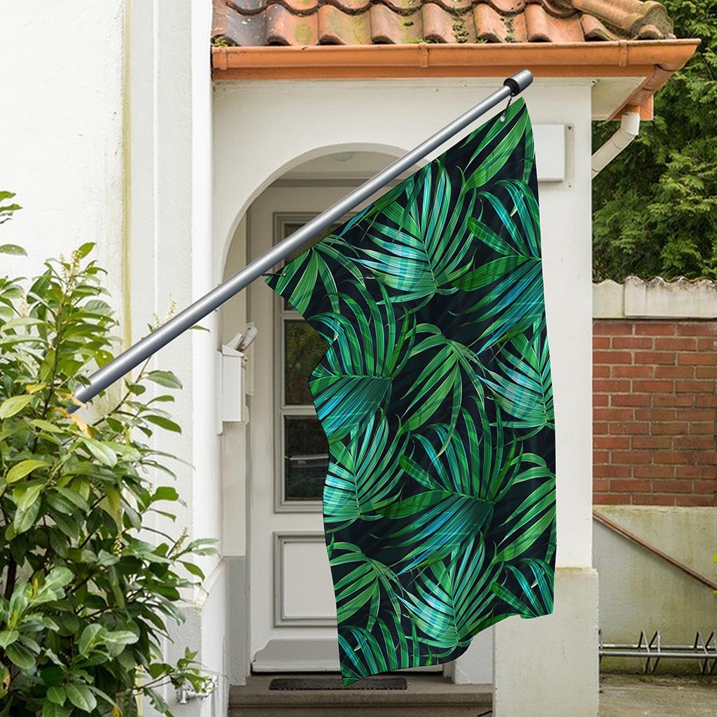 Dark Tropical Palm Leaves Pattern Print Polyester Flag