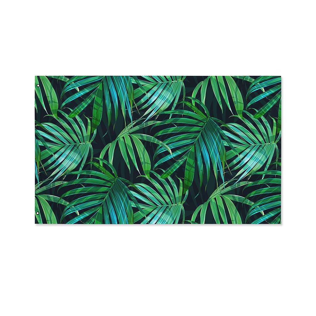 Dark Tropical Palm Leaves Pattern Print Polyester Flag