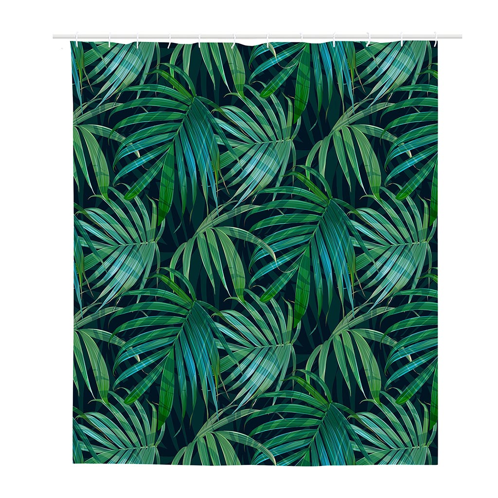 Dark Tropical Palm Leaves Pattern Print Polyester Shower Curtain