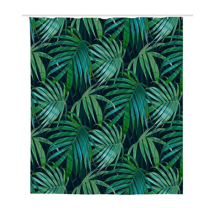 Dark Tropical Palm Leaves Pattern Print Polyester Shower Curtain