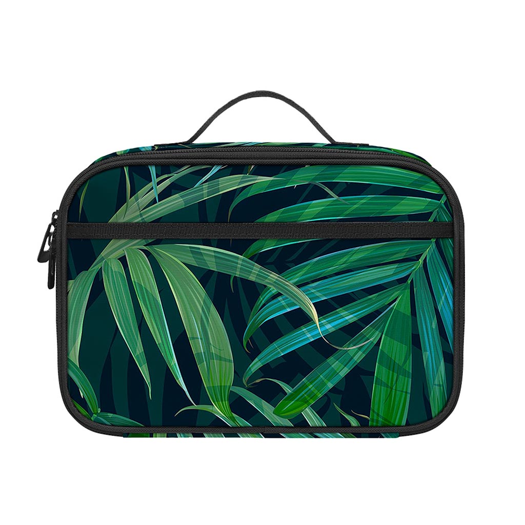 Dark Tropical Palm Leaves Pattern Print Portable Lunch Bag