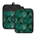 Dark Tropical Palm Leaves Pattern Print Pot Holders With Pocket