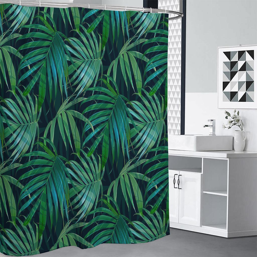 Dark Tropical Palm Leaves Pattern Print Premium Shower Curtain