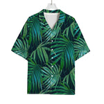 Dark Tropical Palm Leaves Pattern Print Rayon Hawaiian Shirt
