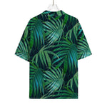 Dark Tropical Palm Leaves Pattern Print Rayon Hawaiian Shirt