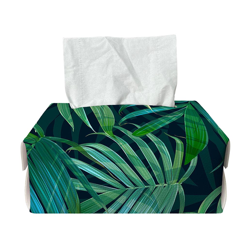 Dark Tropical Palm Leaves Pattern Print Rectangle Tissue Box Cover