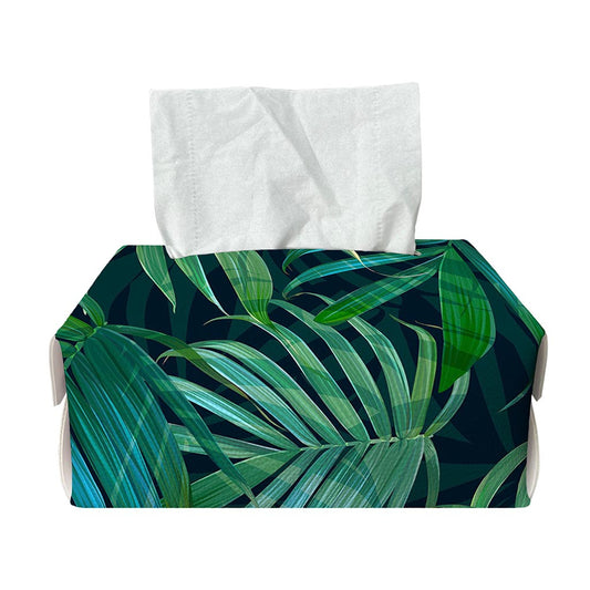 Dark Tropical Palm Leaves Pattern Print Rectangle Tissue Box Cover