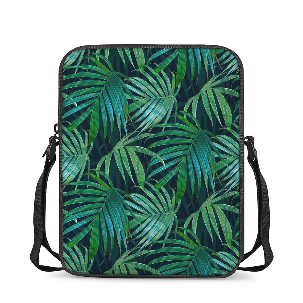 Dark Tropical Palm Leaves Pattern Print Rectangular Crossbody Bag