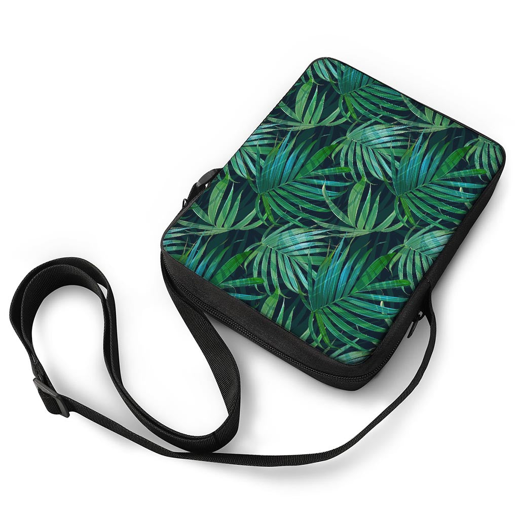 Dark Tropical Palm Leaves Pattern Print Rectangular Crossbody Bag