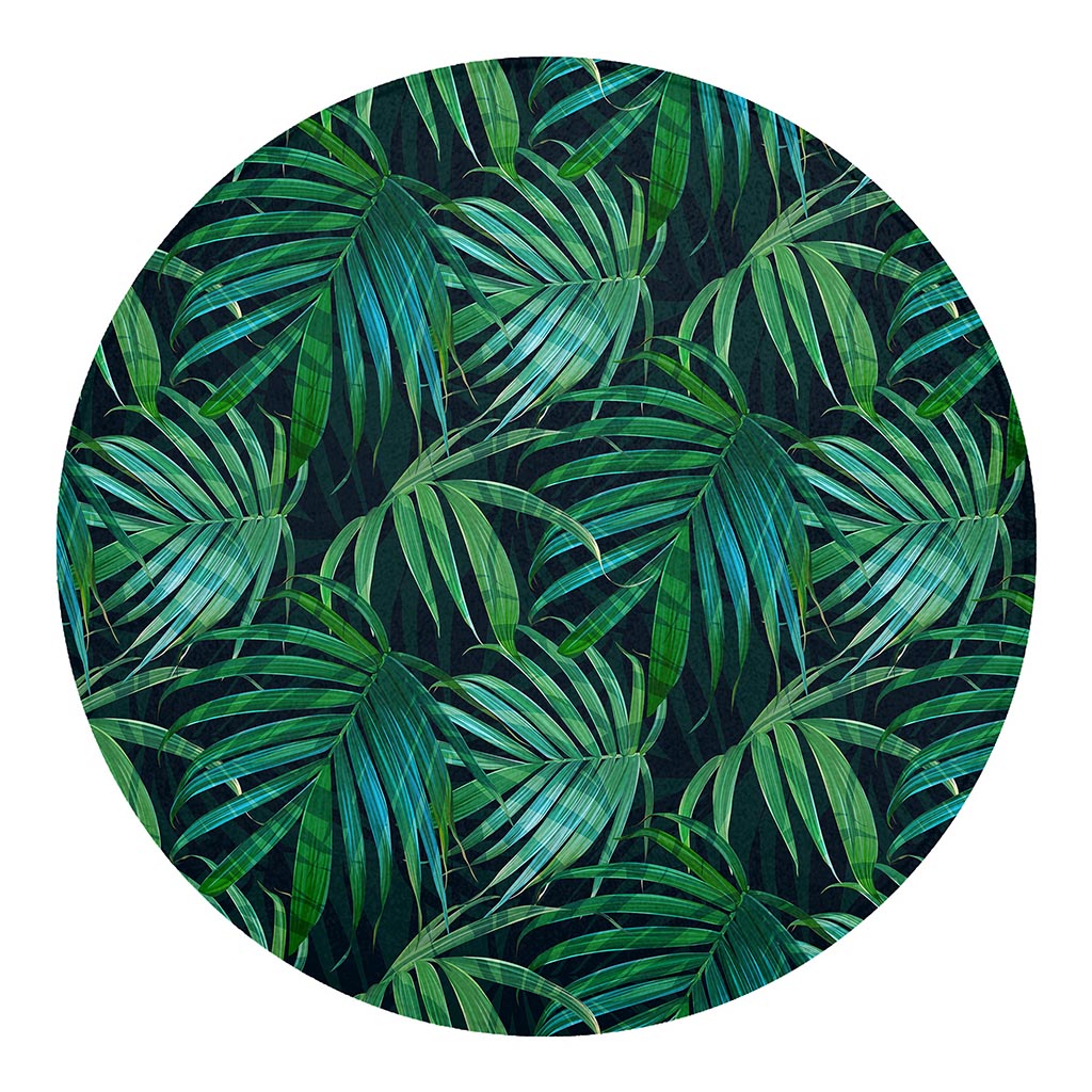 Dark Tropical Palm Leaves Pattern Print Round Blanket