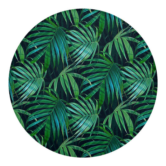 Dark Tropical Palm Leaves Pattern Print Round Blanket