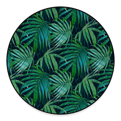 Dark Tropical Palm Leaves Pattern Print Round Floor Mat