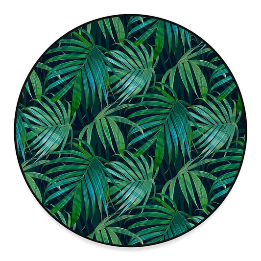 Dark Tropical Palm Leaves Pattern Print Round Floor Mat