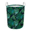 Dark Tropical Palm Leaves Pattern Print Round Laundry Basket