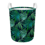 Dark Tropical Palm Leaves Pattern Print Round Laundry Basket