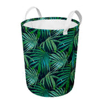 Dark Tropical Palm Leaves Pattern Print Round Laundry Basket