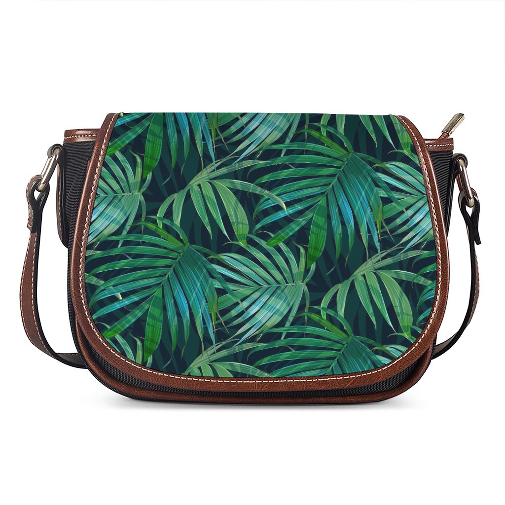 Dark Tropical Palm Leaves Pattern Print Saddle Bag