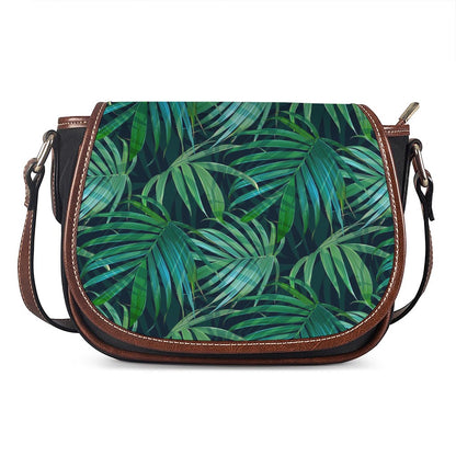 Dark Tropical Palm Leaves Pattern Print Saddle Bag