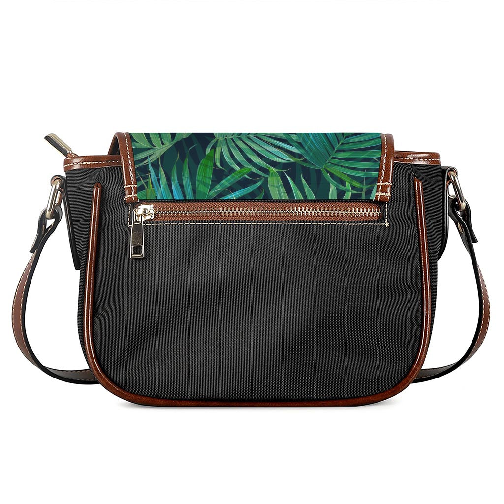 Dark Tropical Palm Leaves Pattern Print Saddle Bag