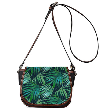 Dark Tropical Palm Leaves Pattern Print Saddle Bag