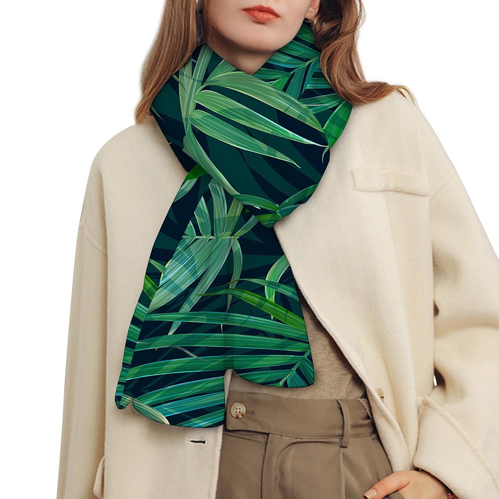 Dark Tropical Palm Leaves Pattern Print Scarf