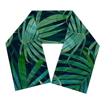Dark Tropical Palm Leaves Pattern Print Scarf