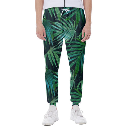 Dark Tropical Palm Leaves Pattern Print Scuba Joggers