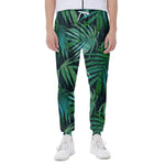 Dark Tropical Palm Leaves Pattern Print Scuba Joggers