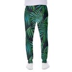 Dark Tropical Palm Leaves Pattern Print Scuba Joggers