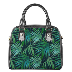 Dark Tropical Palm Leaves Pattern Print Shoulder Handbag