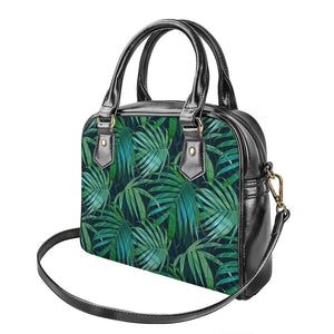 Dark Tropical Palm Leaves Pattern Print Shoulder Handbag