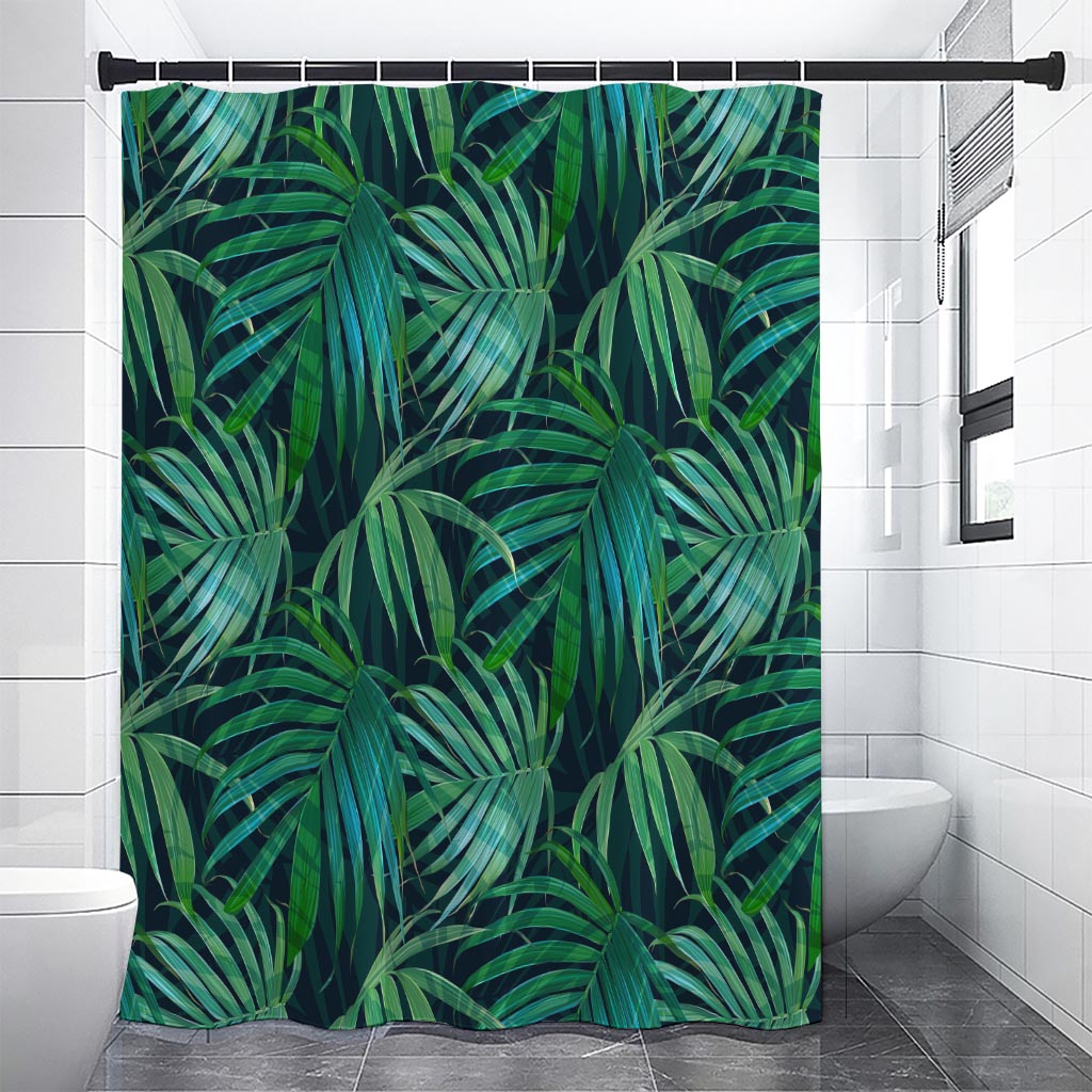 Dark Tropical Palm Leaves Pattern Print Shower Curtain