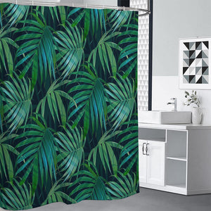 Dark Tropical Palm Leaves Pattern Print Shower Curtain