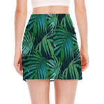Dark Tropical Palm Leaves Pattern Print Side Slit Mini Skirt
