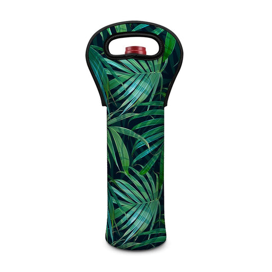 Dark Tropical Palm Leaves Pattern Print Single Neoprene Wine Tote