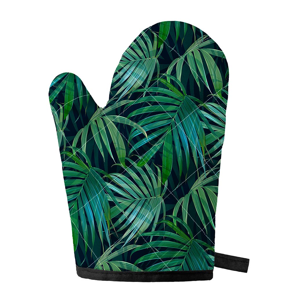 Dark Tropical Palm Leaves Pattern Print Single Oven Mitt