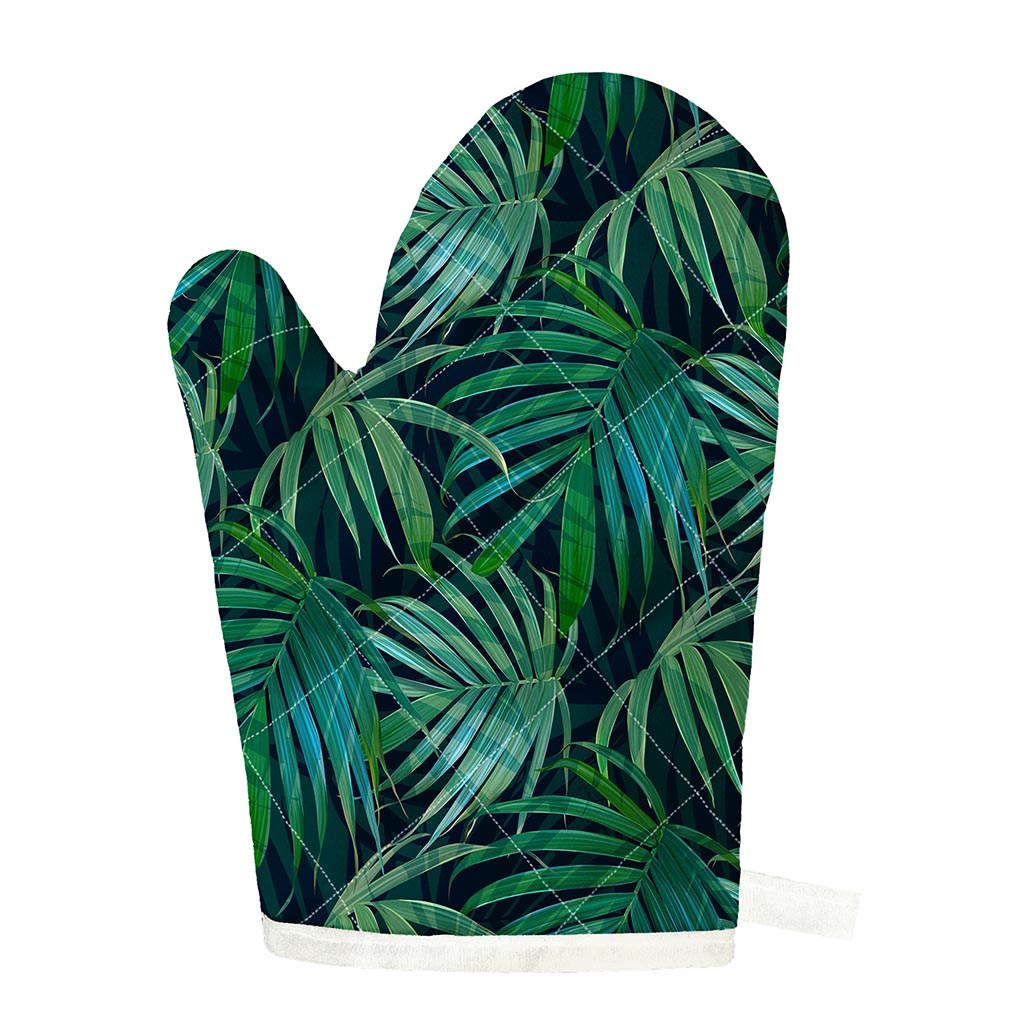 Dark Tropical Palm Leaves Pattern Print Single Oven Mitt