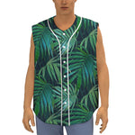 Dark Tropical Palm Leaves Pattern Print Sleeveless Baseball Jersey