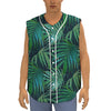 Dark Tropical Palm Leaves Pattern Print Sleeveless Baseball Jersey