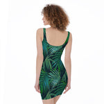 Dark Tropical Palm Leaves Pattern Print Sleeveless Bodycon Dress