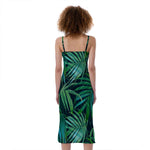 Dark Tropical Palm Leaves Pattern Print Slim Fit Midi Cami Dress