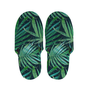 Dark Tropical Palm Leaves Pattern Print Slippers