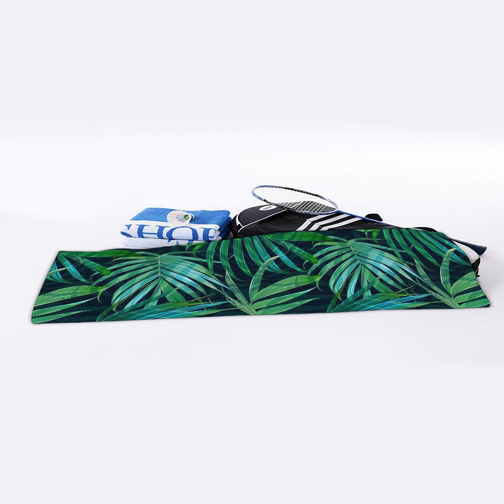 Dark Tropical Palm Leaves Pattern Print Sports Towel