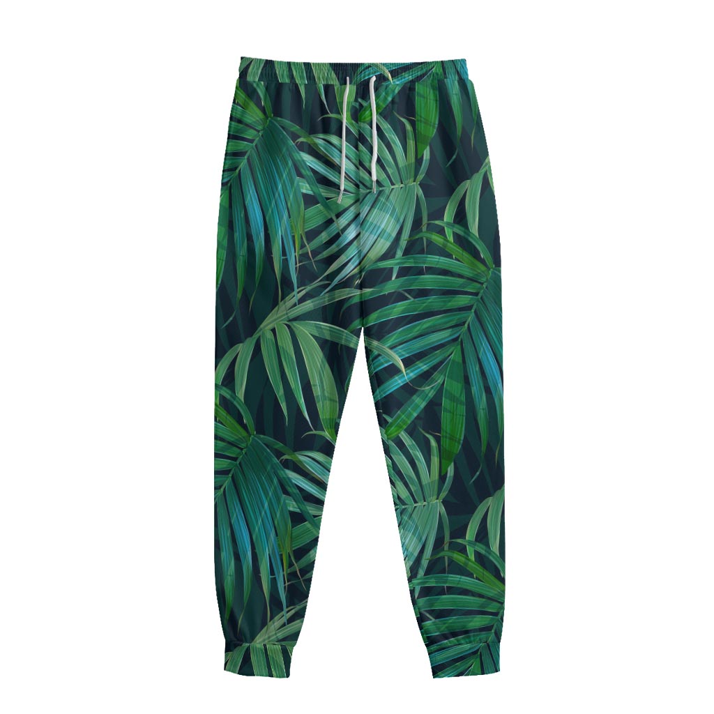 Dark Tropical Palm Leaves Pattern Print Sweatpants