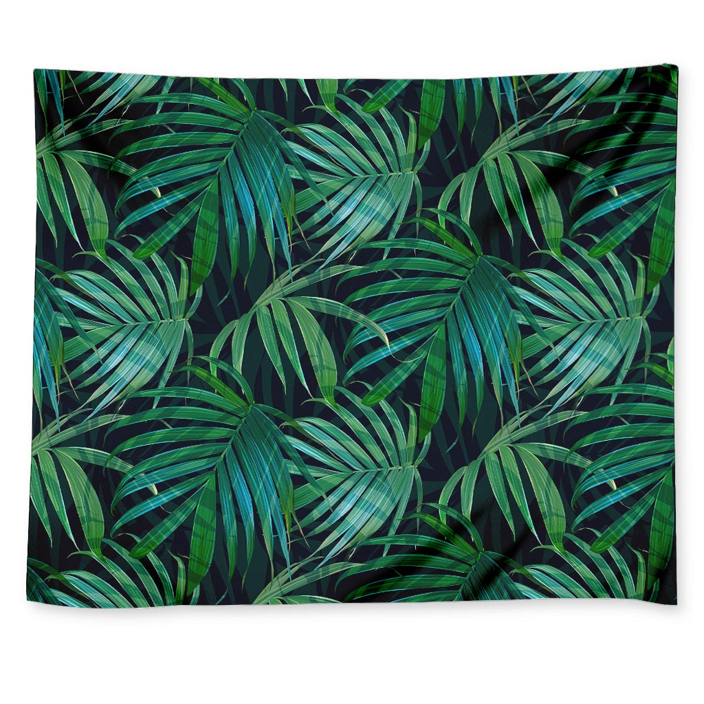 Dark Tropical Palm Leaves Pattern Print Tapestry